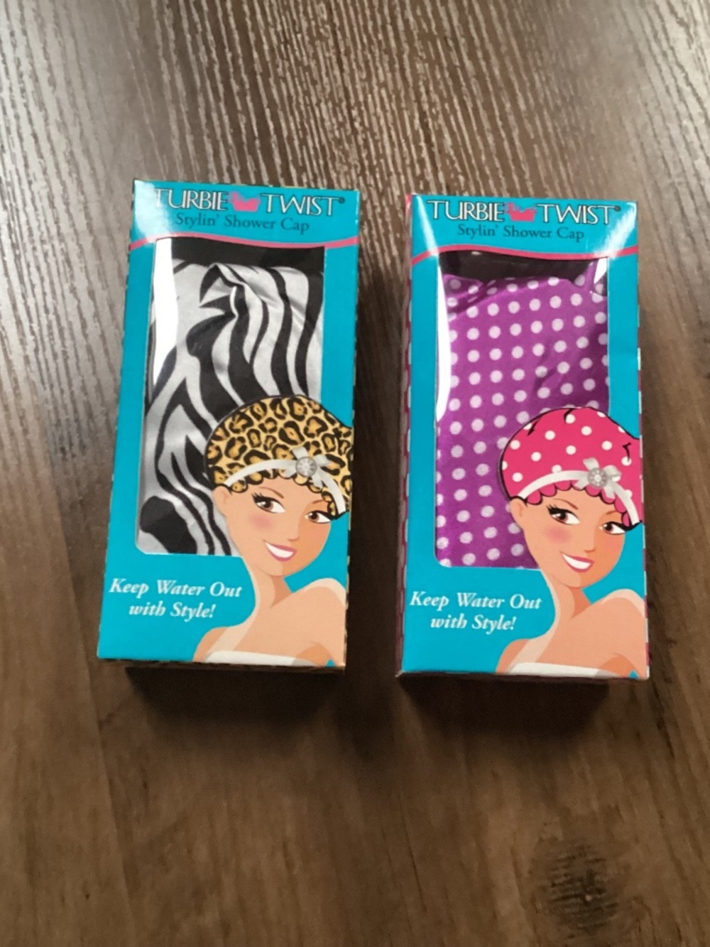 Turbie Twist shower caps two-pack set New